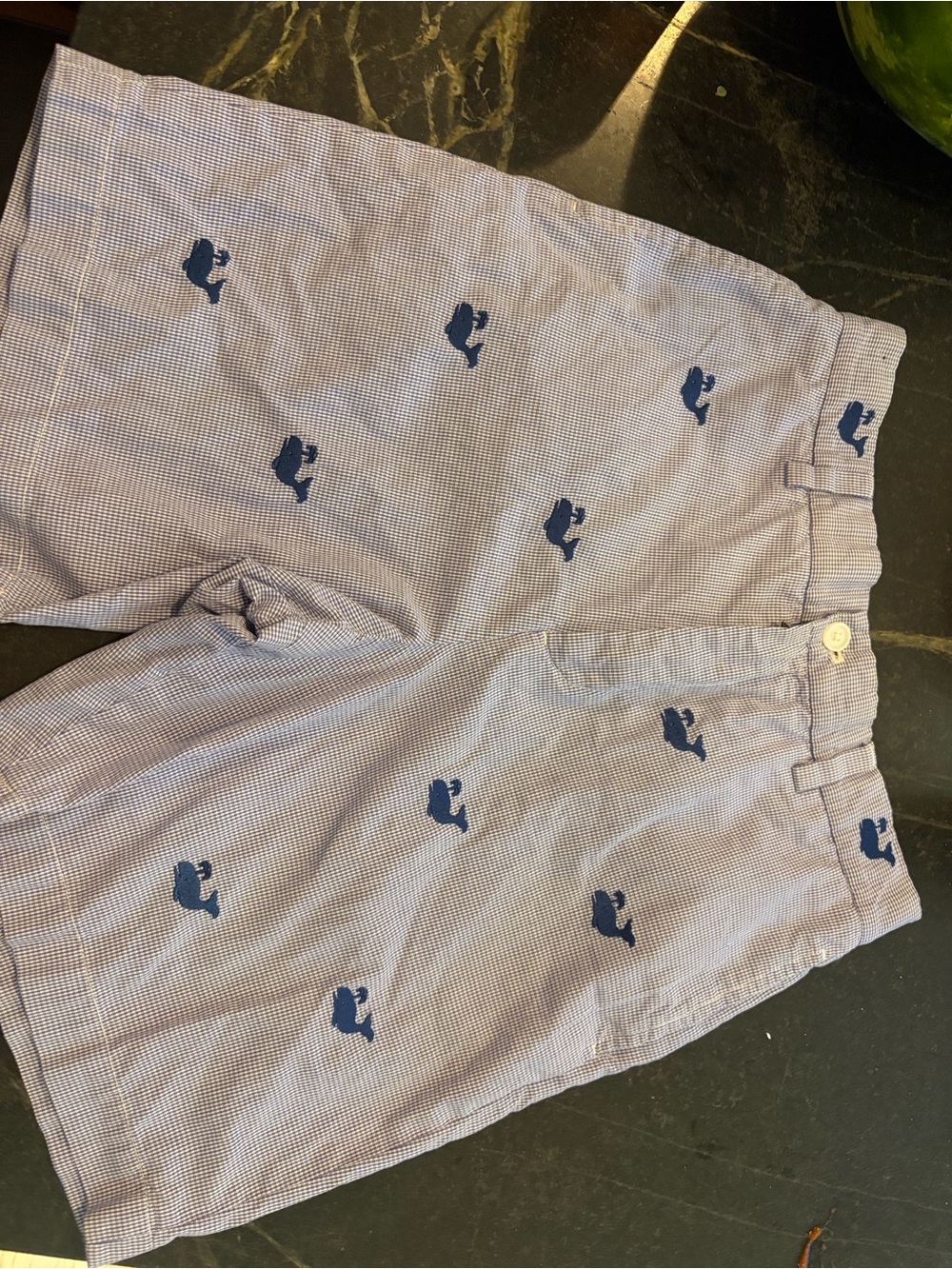 Brooks Brothers Light Blue Seersucker Shorts with Navy Whale Embroidery